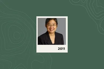 Photograph of Tina Cheng on a green background