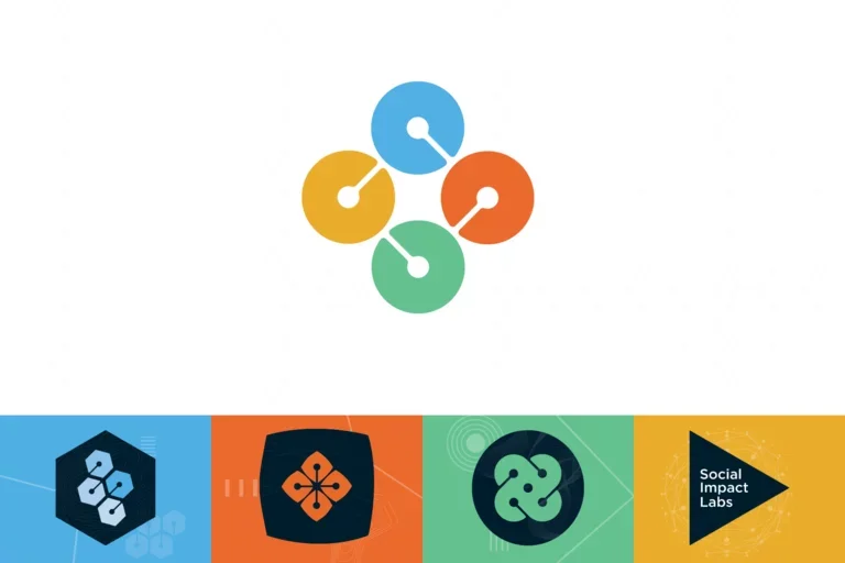 The Center's new logo comprised of four interconnected circles.