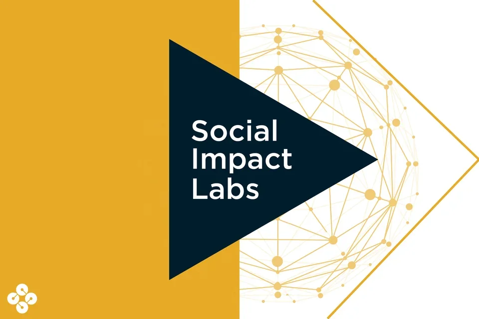 Image with a dark blue triangle with text "Social Impact Labs".