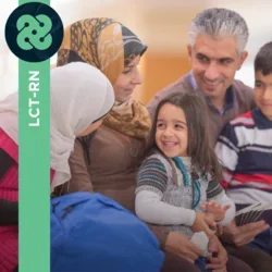 Photograph of family talking together